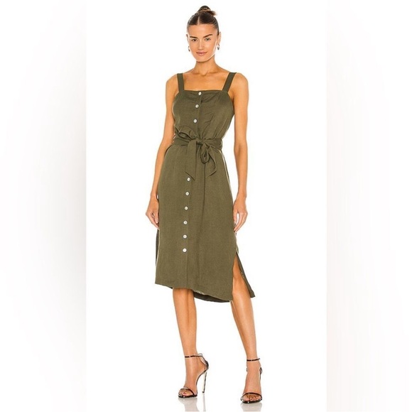 Rails Clement Button Front Midi Dress In Army Green with Tie Waist - Picture 1 of 12